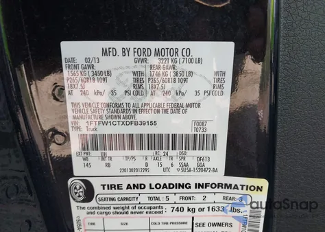 2013 Ford F-150 Fx2 from USA, damaged, VIN 1FTFW1CTXDFB39155